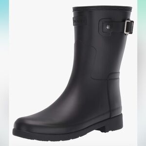 HUNTER WOMENS ORIGINAL REFINED SHORT RAIN BOOTS BLACK SIZE 9
